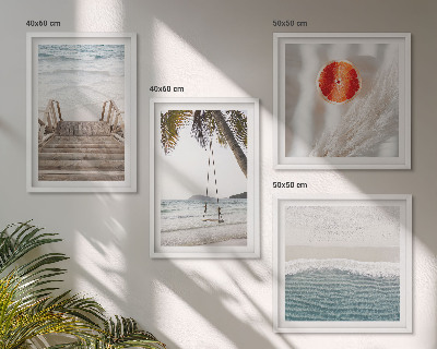 Set of 4 wall art pieces Beach wooden stairs atmosphere