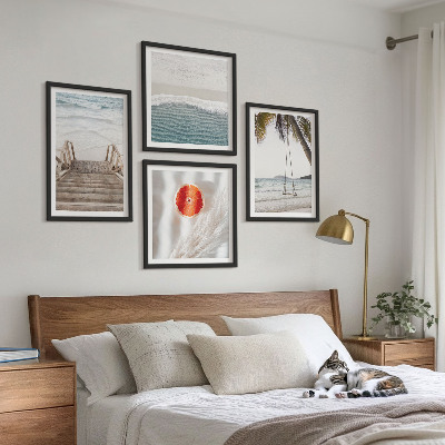 Set of 4 wall art pieces Beach wooden stairs atmosphere