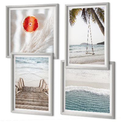 Set of 4 wall art pieces Beach wooden stairs atmosphere