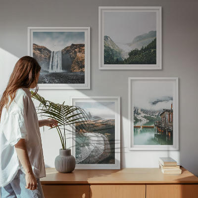 Multi-piece wall decor set Mountain beaches clouds water