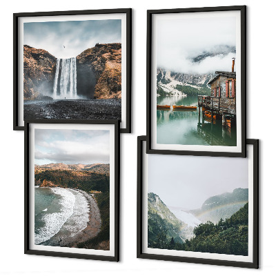 Multi-piece wall decor set Mountain beaches clouds water