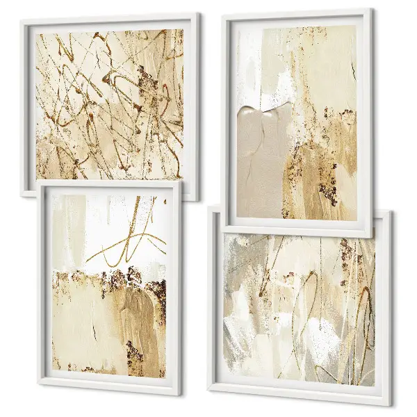 Wall art set abstract patterns in beige and white