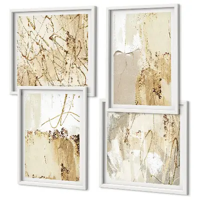 Wall art set abstract patterns in beige and white