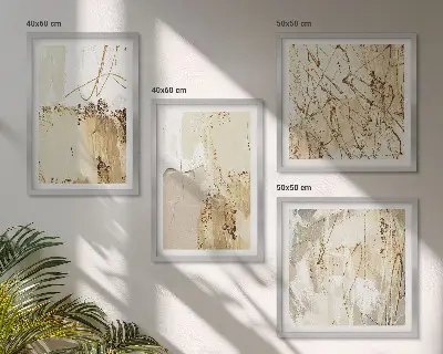 Wall art set abstract patterns in beige and white