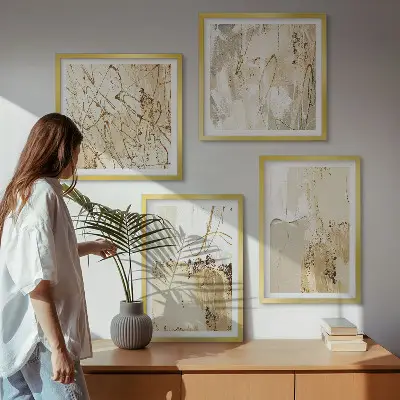 Wall art set abstract patterns in beige and white