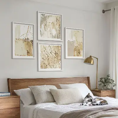 Wall art set abstract patterns in beige and white