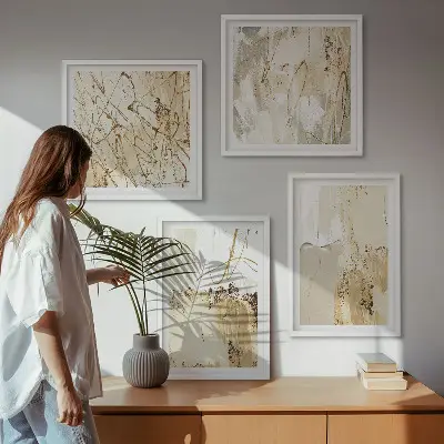 Wall art set abstract patterns in beige and white