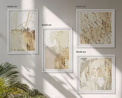 Wall art set abstract patterns in beige and white