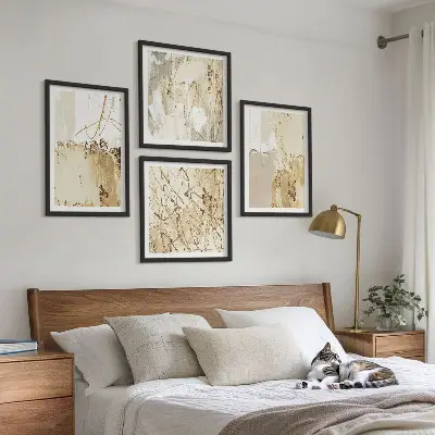 Wall art set abstract patterns in beige and white