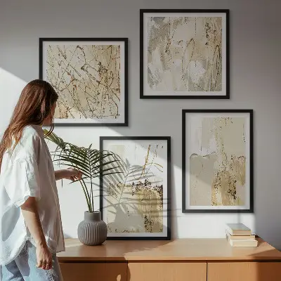Wall art set abstract patterns in beige and white