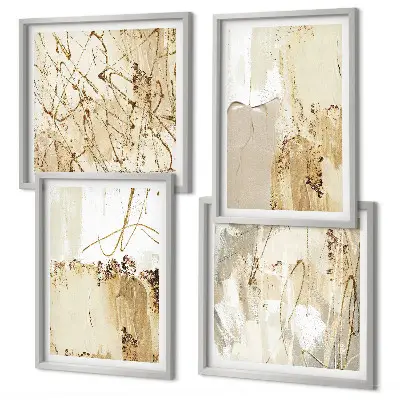 Wall art set abstract patterns in beige and white