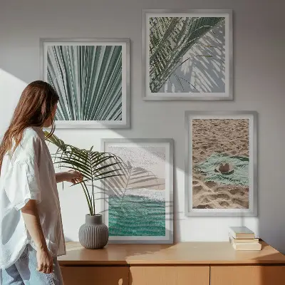 Set of 4 wall art pieces featuring holiday beach and sea views