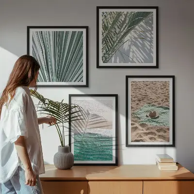 Set of 4 wall art pieces featuring holiday beach and sea views