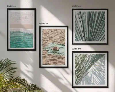 Set of 4 wall art pieces featuring holiday beach and sea views