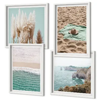 Multi-piece wall decor set beach waves grass hat design