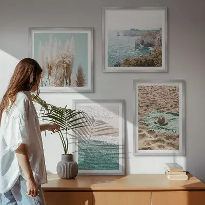 Multi-piece wall decor set beach waves grass hat design
