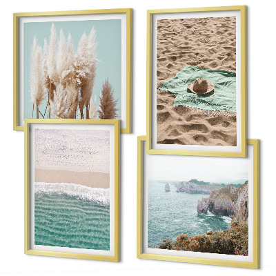 Multi-piece wall decor set Beach waves grass hat