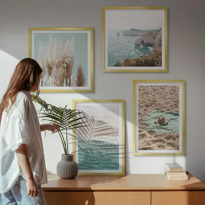 Multi-piece wall decor set beach waves grass hat design