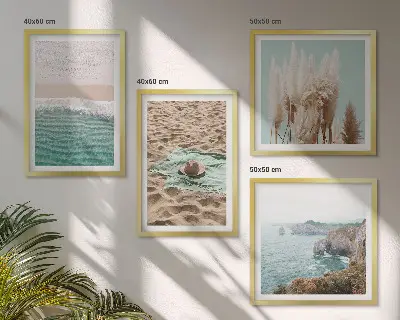 Multi-piece wall decor set beach waves grass hat design