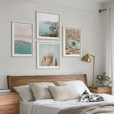 Multi-piece wall decor set beach waves grass hat design