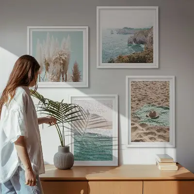 Multi-piece wall decor set beach waves grass hat design