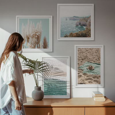 Multi-piece wall decor set Beach waves grass hat