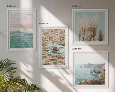 Multi-piece wall decor set beach waves grass hat design
