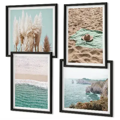 Multi-piece wall decor set beach waves grass hat design