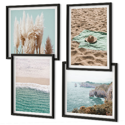 Multi-piece wall decor set Beach waves grass hat