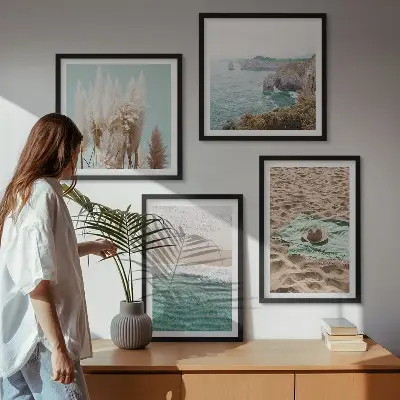 Multi-piece wall decor set beach waves grass hat design