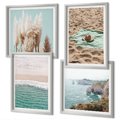 Multi-piece wall decor set Beach waves grass hat