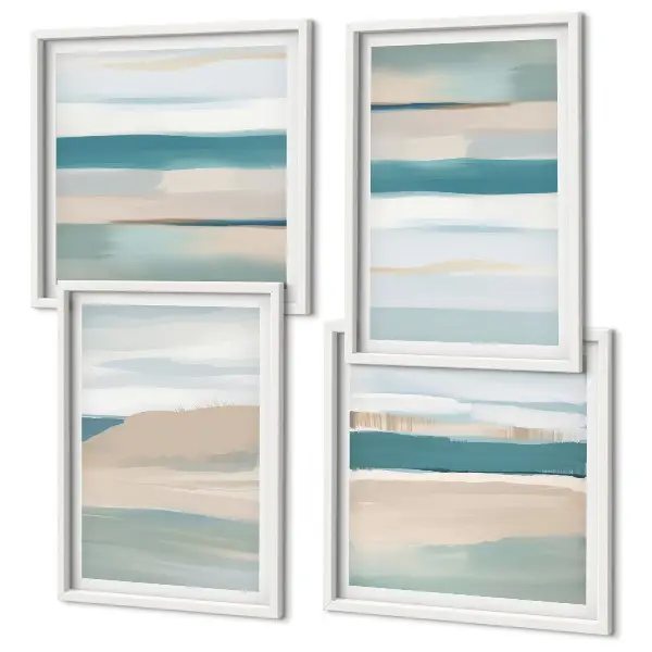 Abstract blue landscapes wall art set of 4 pieces