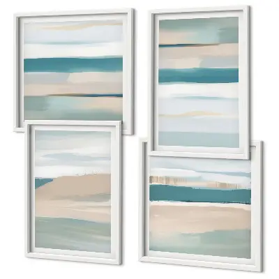 Abstract blue landscapes wall art set of 4 pieces