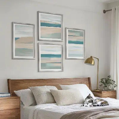 Abstract blue landscapes wall art set of 4 pieces