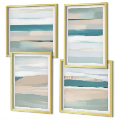 Abstract blue landscapes wall art set of 4 pieces