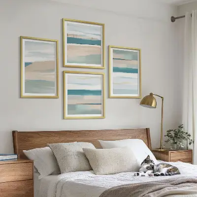 Abstract blue landscapes wall art set of 4 pieces