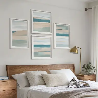 Abstract blue landscapes wall art set of 4 pieces