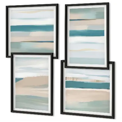 Abstract blue landscapes wall art set of 4 pieces