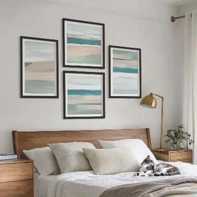 Abstract blue landscapes wall art set of 4 pieces