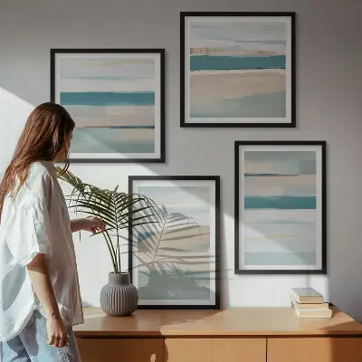 Abstract blue landscapes wall art set of 4 pieces