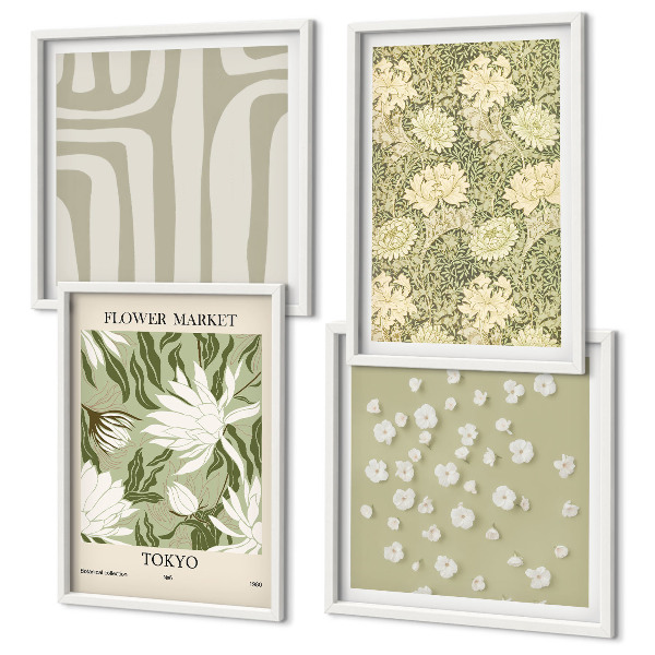 Wall art set Boho plant pastel compositions