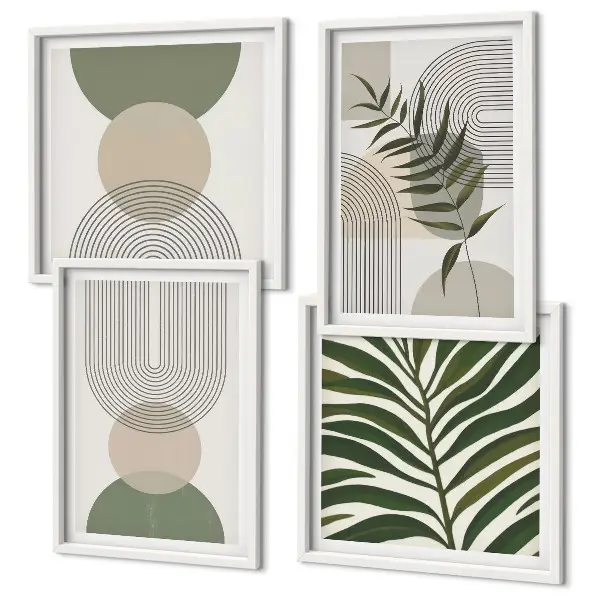 Abstract leaves boho wall art set of 4 pieces