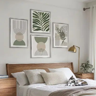 Abstract leaves boho wall art set of 4 pieces