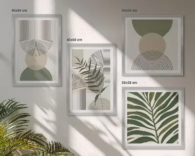 Abstract leaves boho wall art set of 4 pieces