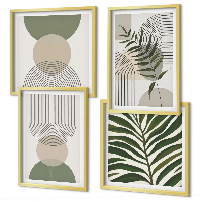 Set of 4 wall art pieces Abstract leaves boho style