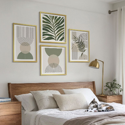 Set of 4 wall art pieces Abstract leaves boho style