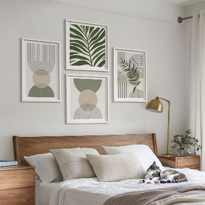 Set of 4 wall art pieces Abstract leaves boho style