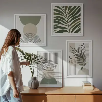 Abstract leaves boho wall art set of 4 pieces