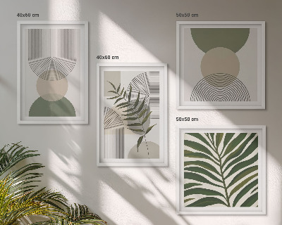 Set of 4 wall art pieces Abstract leaves boho style