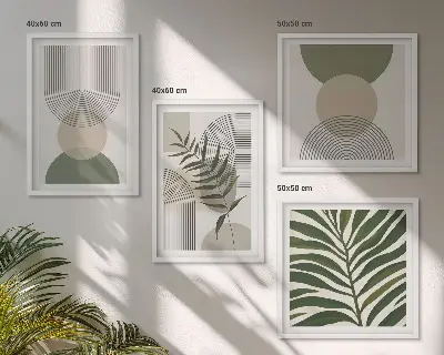 Abstract leaves boho wall art set of 4 pieces